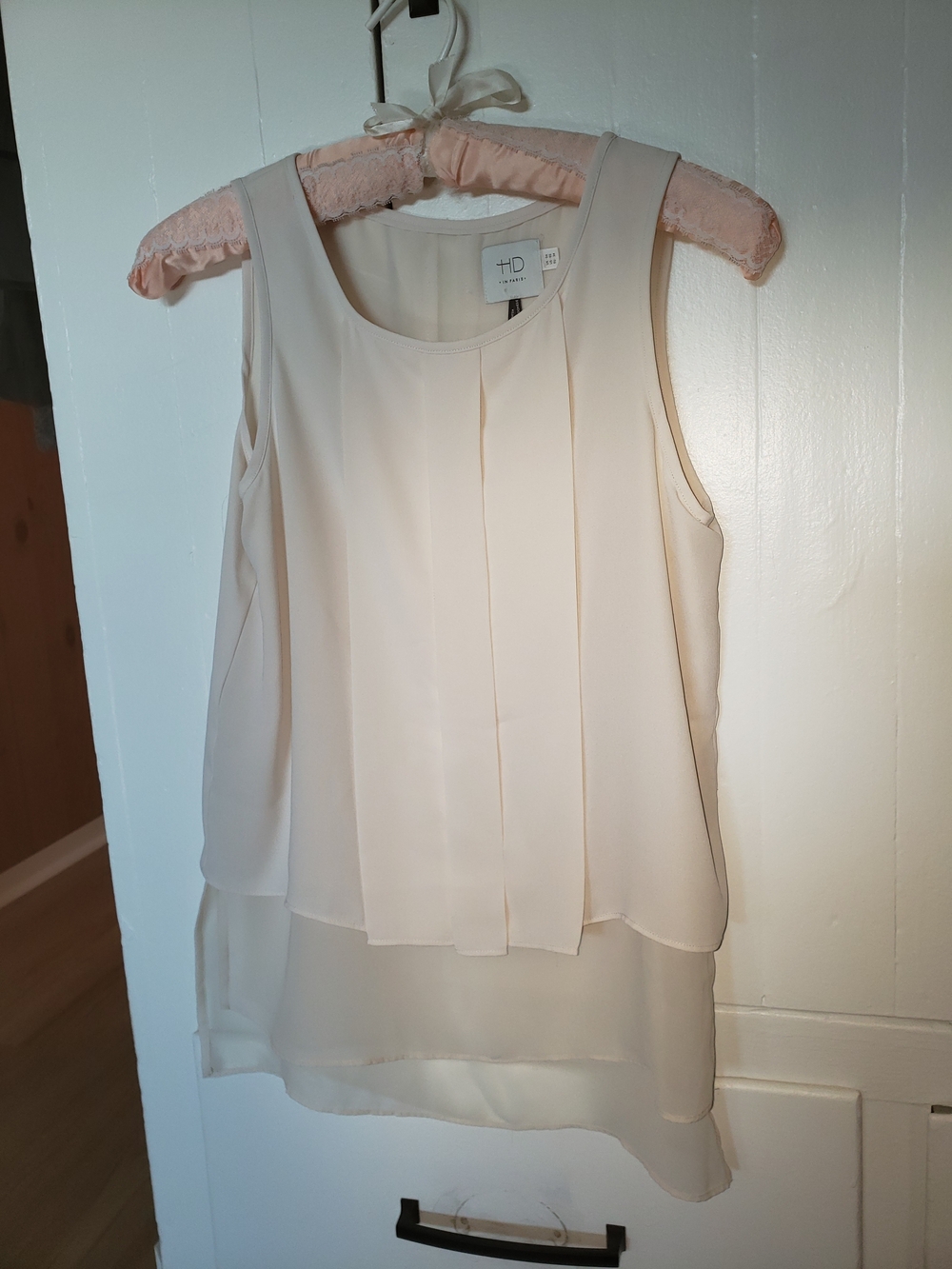HD In Paris Cream Layered Chiffon Sleeveless Top